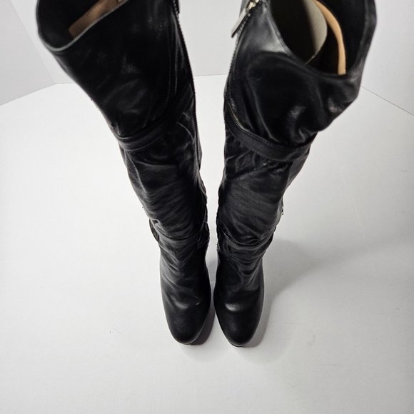 Michael Kors Stiletto High Heel Platform Boots Size 7.5 Black Leather Knee High - Picture 4 of 16